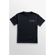 Unisex Lacivert T-Shirt Ac/dc Angus Malcolm Young Hard Rock Ac Dc Gitar Guitar Ön Baskılı Tişört