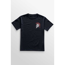 Lacivert Tişört Helmet Kask Spartan Samuray Savaşçı Kılıç Baskılı Unisex T-Shirt