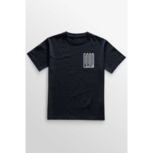 Lacivert Tişört Good Bad Yazı Tipografi Baskılı Unisex T-Shirt