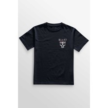 Unisex Lacivert T-Shirt Beast Mode Gym Spor Workout Minimal Ön Baskılı Tişört Erkek
