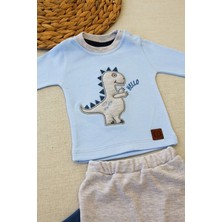 Yumuşak Pamuklu Dino Nakışlı Bebek Sweat Takımı