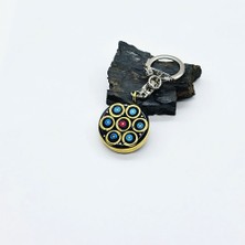 Mavi Firuze Usta Işçilikli Orijinal Oltu Taşı Anahtarlık