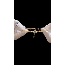 14 Ayar Altın Plakalı Oğlak Burçlarına Özel Hasır Kordonlu Oval Motifli Hediye BILEKLIK-415BURÇ