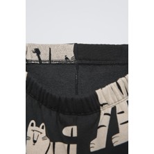 Magu Erkek Çocuk Pamuklu Siyah Kaplan Desenli Sweatshirt Eşofman Takım Kışlık