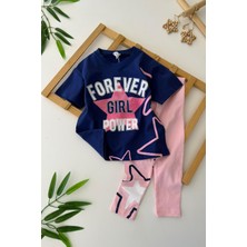 Miniğimin Cicileri Forever Simli Yıldır Baskılı  Kız  Çocuk taylı takım - Lacivert