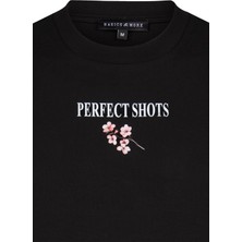 Erkek Siyah Baskılı Pamuklu Tişört - Perfect Shots