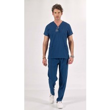 Uçak İş Giyim Petrol Lacivert Erkek Kesim Core-flex Likralı Cerrahi Takım Hemşire & Doktor Forması
