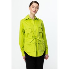 On Beli Bağcıklı Pamuklu Ceket Fıstık Yeşili 52501