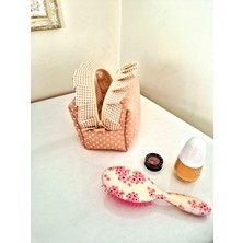 Bej Kalpli Makyaj Çantası – Fırfırlı , %100 Pamuklu, Kapitoneli, Çok Amaçlı Organizer, 20X10X10 cm