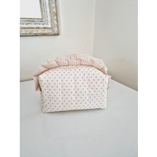 Baby Kangaroo Bej Kalpli Makyaj Çantası – Fırfırlı , %100 Pamuklu, Kapitoneli, Çok Amaçlı Organizer, 20X10X10 cm