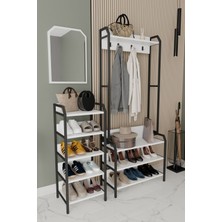 Plüton Portmanto Askılık Vestiyer Konfeksiyon Askısı Ayakkabılık Dolabı Ayna Hediyeli-Beyaz