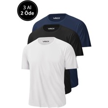 Erkek 3'lü Paket %100 Pamuk Slim Fit Sporcu Tişört Basic Bisiklet Yaka Kısa Kollu T-Shirt