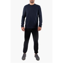 Bisiklet Yaka Lacivert Body %100 Pamuk Uzun Kollu Tişört