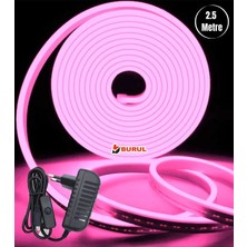 2.5 Metre Pembe Işık Esnek Neon LED Şerit Butonlu Dekoratif Aydınlatma Seti SB-6536