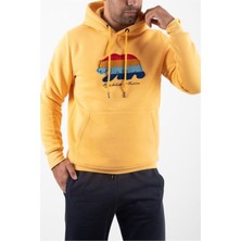 Süzene Nakış Ayı Baskılı Kapüşonlu Hardal Sweatshirt Polarlı