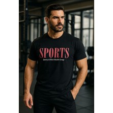 Erkek Siyah Basic T-Shirt Baskılı Slim Fit %100 Pamuk Tişört