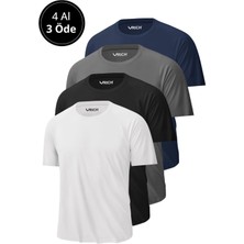 Erkek 4'lü Paket %100 Pamuk Slim Fit Sporcu Tişört Basic Bisiklet Yaka Kısa Kollu T-Shirt