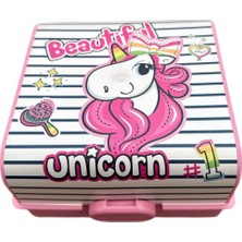 Unicornlu 2 Bölmeli Kaşık Çatallı Okul Beslenme Kutusu 15 cm