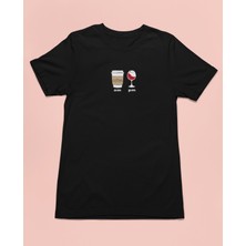 Bumeta Sabah Kahve Akşam Şarap Unisex Tişört T-Shirt