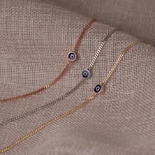 Lacivert Nazar Boncuklu Minimal Altın Bileklik