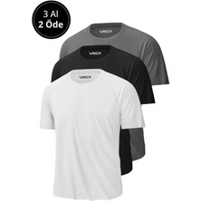 Rich Erkek 3'Lü Siyah-Beyaz-Antrasit Paket %100 Pamuk Slim Fit Sporcu Tişört Basic Bisiklet Yaka Kısa Kollu T-Shirt