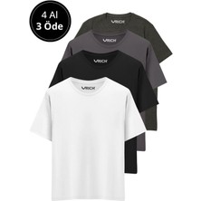 Erkek 4 Lü Paket %100 Pamuk Oversize Tişört Basic Bisiklet Yaka Kısa Kollu T-Shirt