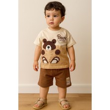 Miniğimin Cicileri Bear Panç Işleme Detaylı Erkek Çocuk şortlu takım - Kahve
