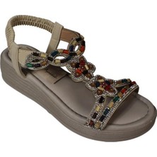 Yazkış Kadın Siyah Ten Üzeri Taşlı Bileği Lastikli 4cm  Rahat Taban Sandalet