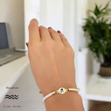 14 Ayar Altın Plakalı Kova Burçları Için Oval Figürlü Beyaz Ipek Örgülü Hediye BILEKLIK-424BURÇ