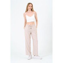 Rich Kadın Yüksek Bel Bol Paça Keten Pantolon