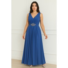 Kemeri Taşlı Krep Kolsuz Abiye Elbise 2789