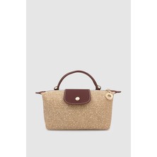 Vorin Mini Hasır Çapraz Askılı El Çantası Vizon Taba