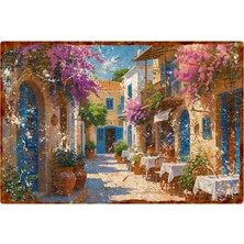 Alaçatı Manzaralı Vintage Metal Tabela – Pas Efektli Uv Baskılı Duvar Dekoru