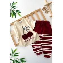 Miniğimin Cicileri Kiraz Desenli Eşofmanlı Kız Çocuk 2 Li takım - Bordo