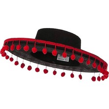 Bfs   Kırmızı Ponponlu Siyah Renk Çocuk Ispanyol Şapkası