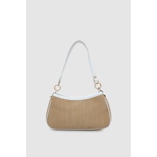 Norel Monogram Baget ve Çapraz Hasır Çanta Beyaz