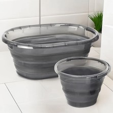 Meleni Home Meleni 2'li Set Katlanabilir Çamaşır Sepeti ve Su Kovası Temizlik Seti 25 lt Platin Serisi Ergonomik Tasarım