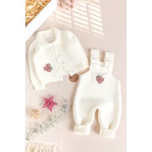 Babymod Kız Bebek Triko Kışlık Salopet Takım Akrilik Kumaşla Şık Tasarım Beyaz Renk