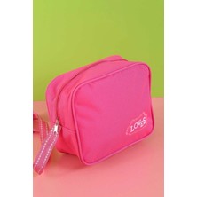 Pembe Peluş Kabartma Desenli Beslenme Çantalı Ikili Sırt Çantası Seti