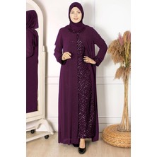 Pelerinli Payet Detaylı Abiye Mürdüm FHM854