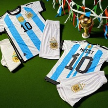 Bite Nose Çocuk Beyaz Şortlu Messi Arjantin Mavi Halı Saha Forma Tişört Armalı Çorap 3'lü