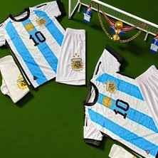 Bite Nose Çocuk Beyaz Şortlu Messi Arjantin Mavi Halı Saha Forma Tişört Armalı Çorap 3'lü