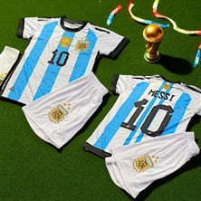 Bite Nose Çocuk Beyaz Şortlu Messi Arjantin Mavi Halı Saha Forma Tişört Armalı Çorap 3'lü