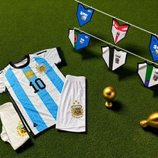 Bite Nose Çocuk Beyaz Şortlu Messi Arjantin Mavi Halı Saha Forma Tişört Armalı Çorap 3'lü