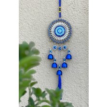 Nazar Boncuklu Mavi Zilli Rüzgar Çanı/ Nazarlıklı Rüzgar Çanı/duvar Dekoru Nazarlık-40 cm
