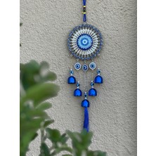Nazar Boncuklu Mavi Zilli Rüzgar Çanı/ Nazarlıklı Rüzgar Çanı/duvar Dekoru Nazarlık-40 cm