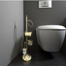 Antik Gold Tuvalet Kağıtlık Klozet Fırçası ve Havluluk Komple Ayaklı Set Pirinç Materyel