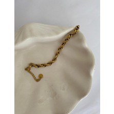 Stainless Steel Çelik İç İçe Geçmeli Çizgili Gold Bileklik