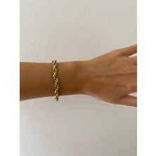 Stainless Steel Çelik İç İçe Geçmeli Çizgili Gold Bileklik