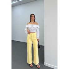 Milano Açık Sarı Cepli Yarım Flare Jeans